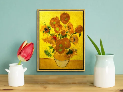 Miniatura 4 de Wieco Art Arte de pared enmarcado de jarrón con quince girasoles por Vincent Van Gogh, pinturas de reproducción de pinturas abstractas en lienzo