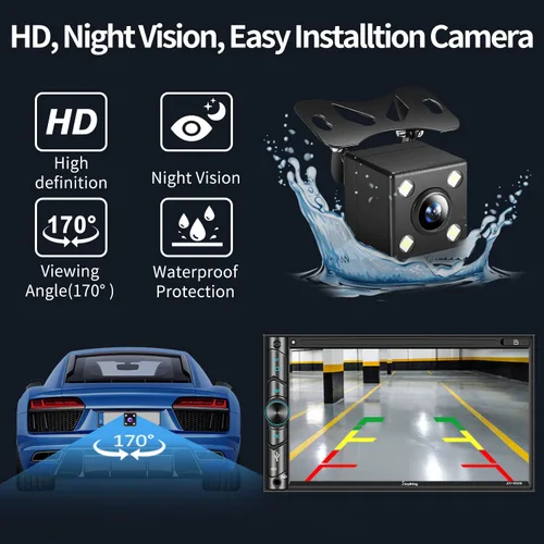 Miniatura 5 de Estéreo de auto doble DIN compatible con control de voz Apple Carplay - Monitor de pantalla táctil LCD HD de 7 pulgadas, Bluetooth, subwoofer