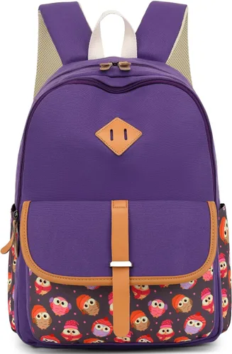 Miniatura 7 de Leaper - mochila escolar para niñas, mochila informal, bolsa de viaje con bolsillos laterales búho morado