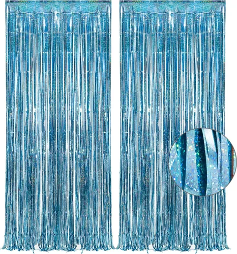 Cortina de oropel azul para fiesta, cortina de papel de aluminio de GREATRIL para decoración de fiesta de congelado/sirena/bajo el mar/fiesta de