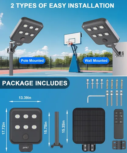 Miniatura 7 de JAYNLT X-8000W Luces de calle solares para exteriores, luces comerciales ultragrandes de 6500K para estacionamiento del atardecer al amanecer, luz