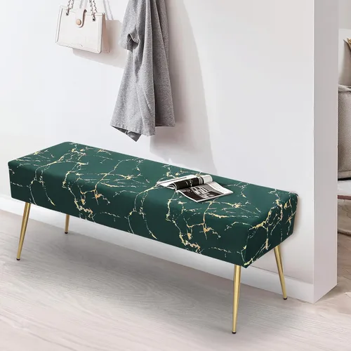 Miniatura 2 de Magshion Banco otomano de terciopelo de 45 pulgadas de longitud con patas de metal, banco de cama auxiliar con patas de metal dorado, banco tapizado