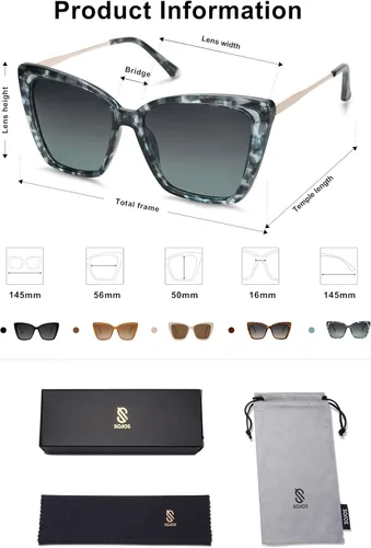 Miniatura 33 de SOJOS Gafas de sol polarizadas de moda para mujer, retro, de gran tamaño, cuadrado, ojo de gato, gafas de sol con protección UV SJ2206