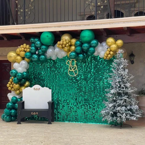 Miniatura 7 de COKAOBE Telón de fondo de pared verde esmeralda, 24 piezas de panel cuadrado de lentejuelas brillantes, fondos de fotos para cumpleaños