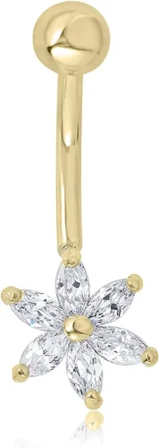 Miniatura 5 de AVORA Anillo de ombligo floral con circonita cúbica de oro de 10 quilates (calibre 14)