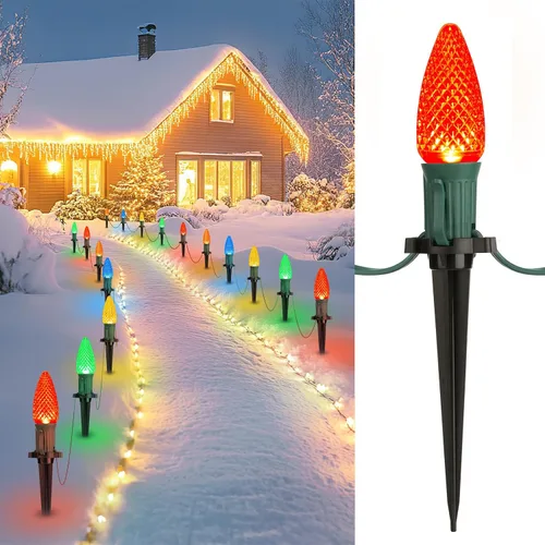 Miniatura 15 de Brightown Tira de luces LED estilo sendero de Navidad para exteriores; tira de 20 luces LED C9 de 25.7 pies con 20 estacas interconectables y a