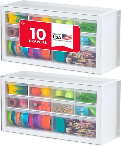 Miniatura 15 de IRIS USA Cajones de almacenamiento pequeños de plástico, 10 cajones - 2 paquetes, caja de herramientas para maestros apilable, organizador de piezas