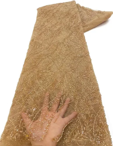 Miniatura 5 de Tela de encaje africano bordada con lentejuelas, con cuentas de artesanía pesadas y brillo floral, de tul francés, para vestido con cola, 4,5 Negro