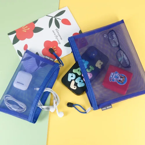 Miniatura 7 de HRX Package - Bolsas de cosméticos de malla de nailon con cremallera, 6 unidades, azul real, organizador de maquillaje para viaje, bolso de pañales
