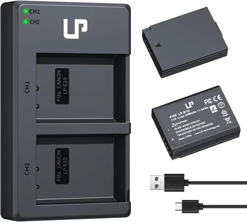 LP Paquete de cargador de batería LP-E10, batería de 1600 mAh y cargador de doble ranura, compatible con Canon EOS Rebel T7, T6, T5, T3, T100,