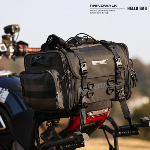 Miniatura 8 de Rhinowalk Bolsa trasera para motocicleta, bolsas de equipaje de viaje expandibles para motocicleta 33-45L, bolsa impermeable para todo clima