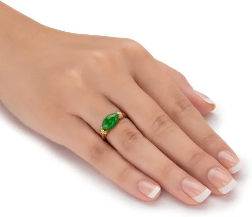 Miniatura 3 de Anillo de plata de ley chapada en oro amarillo, forma ovalada, jade verde, tamaños 6-10, Plata Esterlina, Jade