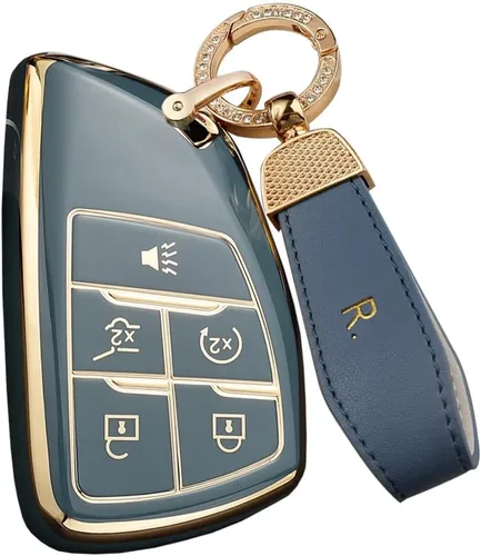 Miniatura 7 de SANRILY Funda para llavero Buick Envision 2021 2022 con borde dorado para Chevy Suburban Tahoe Silverado 1500 LT GMC Yukon Funda de protección Beige