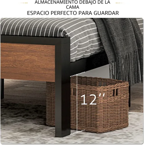 Miniatura 5 de SHA CERLIN Base de cama de plataforma de metal tamaño King de 14 pulgadas con cabecero y piecero de madera, base de colchón, no necesita somier
