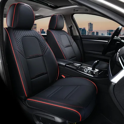 Miniatura 13 de Coverado Fundas para Asientos de Coche, Protector de Asiento con Soporte Lumbar y Reposacabezas Removible, Cojín de Asiento de Piel Transpirable