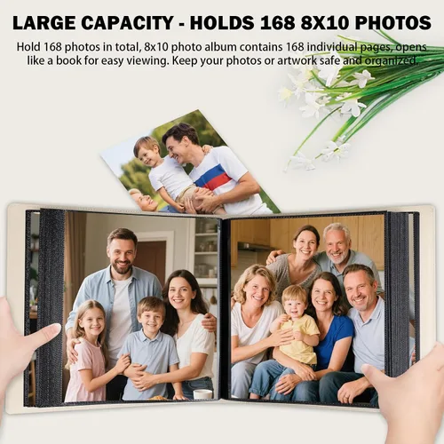 Miniatura 4 de Álbum de fotos 8x10 de 168 bolsillos con capacidad para 168 fotos, cubierta de piel de gran capacidad para fotos familiares de 8 x 10, álbum de Beige