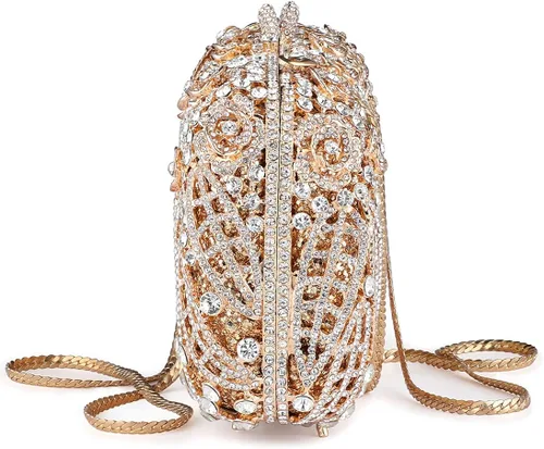 Miniatura 5 de MOSSMON Crystal Clutch - Bolso de noche de lujo con diamantes de imitación para mujer Oro