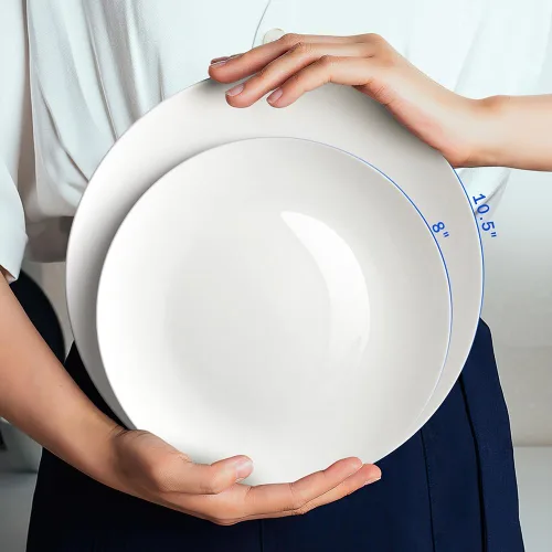Miniatura 7 de YFWOOD Juego de 6 platos llanos de cerámica, juego de vajilla de cocina de 10.5 pulgadas, vajilla redonda contemporánea de porcelana, apta