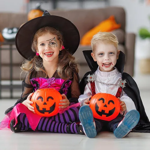 Miniatura 7 de Cubo de calabaza de Halloween portátil para dulces con asa, decoración creativa de calabaza para el hogar y fiesta, 6.3 pulgadas