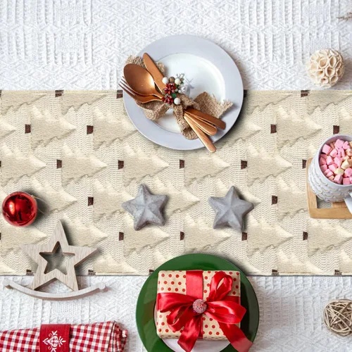 Miniatura 5 de Nialnant Caminos de mesa de Navidad, decoraciones de mesa de invierno de Navidad con bolas de Navidad, flores de nochebuena, camino de mesa