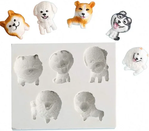 Molde de fondant para cachorros de 5 cavidades, Shiba Inu, Corgi, oso de peluche, perro, samoyedo, husky, de silicona, chocolate, caramelo, pasta de