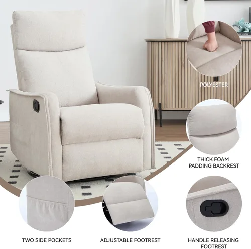 Miniatura 3 de Recliner Chair, Swivel Fabric Massage Rocker Recliner Chair for Adults, Manual Nursery Chair Glider Recliner with Massage and Heat for Living Room