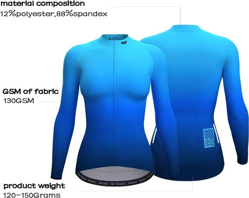 Miniatura 3 de Wulibike Maillot de ciclismo para mujer, manga larga, con bolsillos