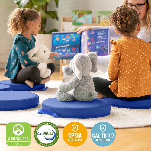 Miniatura 6 de ECR4Kids SoftZone - Cojines de suelo, redondos, asientos flexibles, color azul, 6 piezas