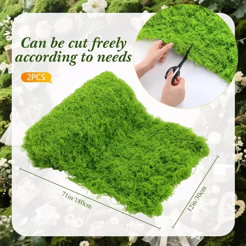 Miniatura 2 de Zeyune 2 piezas de camino de mesa de musgo falso para manualidades, rollo de hoja de musgo artificial de 12 x 71 pulgadas, impermeable, para pared