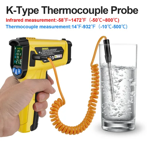 Miniatura 3 de Pistola Termómetro Infrarrojo, TEMIRUP Pistola de Temperatura Digital Láser sin Contacto con Sonda K para Industrial, Cocina, Plancha, Motor, HVAC