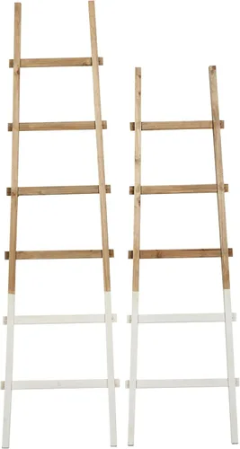 Miniatura 3 de Deco 79 Escalera de madera para 5 y 6 estantes con bases blancas, juego de 2 62 pulgadas, 73 pulgadas de alto, marrón