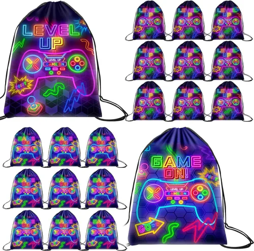 Miniatura 9 de Eccliy 20 piezas de bolsas de regalo para fiesta de videojuegos, bolsas de cordón de cumpleaños para jugadores, para niños, niños y niñas, 30 x 25