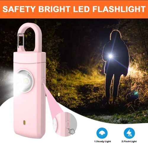 Miniatura 7 de Alarma recargable por USB de autodefensa, sirena fuerte de 130 dB con luz estroboscópica LED, diseño de llavero para un transporte más fácil, alarma