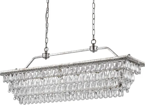 Miniatura 9 de Edvivi Candelabro de cristal lineal rectangular de lujo, 4 luces glamorosas con acabado de bronce antiguo, lámpara de techo ajustable, comedor, isla