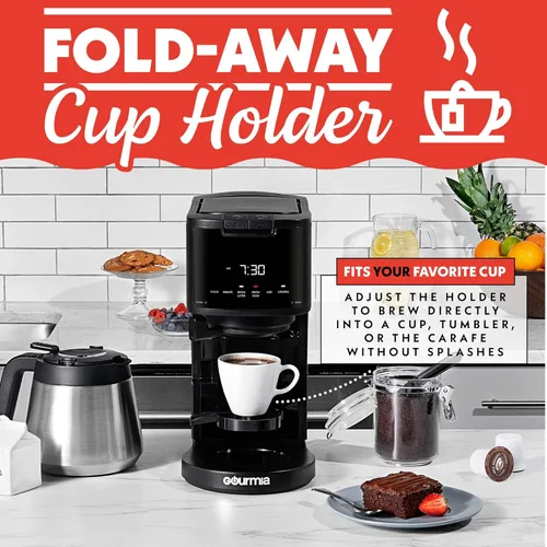 Miniatura 5 de Gourmia Cafetera 2 en 1 de una sola porción y 12 tazas, compatible con K-Cup, programable, pausa y servicio, filtro extraíble, jarra térmica