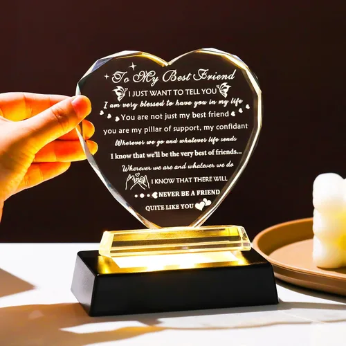 Miniatura 5 de YWHL Regalos de cumpleaños para mejor amiga con base LED, regalo de mejor amiga para mujeres, corazón de cristal, amistad, regalos BFF para mujeres