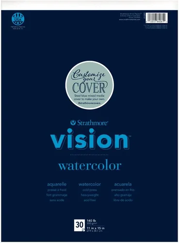 Strathmore Vision Cold Press - Bloc de acuarela de 11 x 15 pulgadas, 140 libras, 30 hojas -62640610