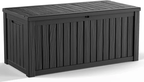 Miniatura 26 de Caja de almacenamiento impermeable para exteriores de 180 galones, caja de resina resistente a los rayos UV con varilla hidráulica para mayor 2-Gris