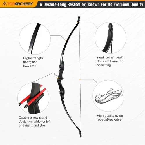 Miniatura 2 de TOPARCHERY Archery 57" Takedown Youth Recurve Bow Hunting Black Long Bow for Beginner Teenagers Right Left Hand Black - Draw Weight 20lbs 30lbs 40lbs