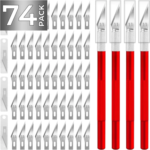 Miniatura 7 de Exacto - Cuchillo de manualidades, cuchillo de pasatiempo, paquete de 74 con 4 cuchillos afilados actualizados y 70 cuchillas de repuesto para arte