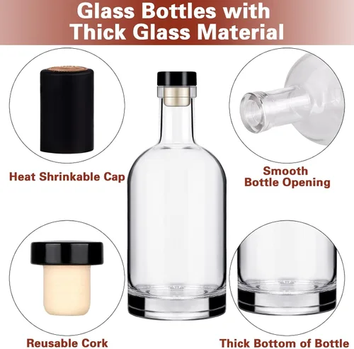 Miniatura 3 de Botella de Vino 3PCS 750 ML Botellas de Vidrio con Tapas 25 oz Botellas de Vidrio Transparente con Corcho Botella de Vino Vacía con Tapón