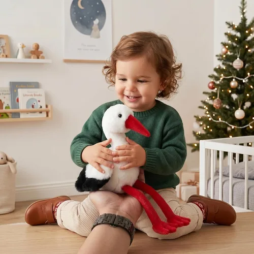 Miniatura 6 de Juguete de peluche de cigüeña blanca de simulación, suave y realista, lindo juguete de peluche de cigüeña blanca de 9.84 pulgadas, pájaros