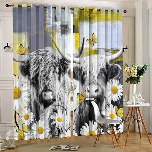Miniatura 5 de Cortinas opacas con ojales de arte abstracto y moderno para dormitorio, diseño de grafiti de acuarela, margaritas geométricas, yak, mariposas