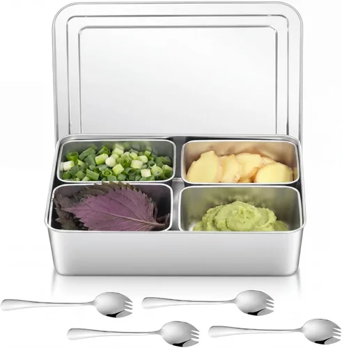 Boao Sartenes Yakumi 304 de Acero Inoxidable Recipiente para Condimentos y Sazonadores con Tapas y Cucharas, Sartenes Japonesas Yakumi Mini para