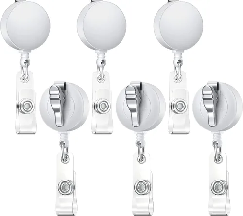Miniatura 6 de Paquete de 12 carretes retráctiles para insignias, portatarjetas de estudiante, carretes retráctiles con clip de cocodrilo 12 piezas blanco