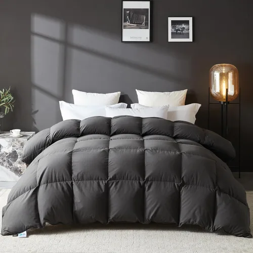 Miniatura 8 de L LOVSOUL Edredón de fibra de plumón de ganso tamaño Queen, 100% algodón orgánico, 1200 TC, 750 + potencia de relleno, colección de hotel, edredones