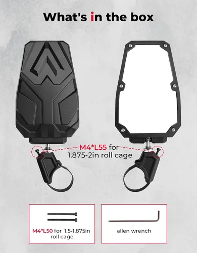 Miniatura 2 de KEMIMOTO UTV Espejos Laterales Espejos UTV de Vista Lateral para Jaula de Rodillo Redonda de 1.5-1.875 Pulgadas (SIN GANANCIA) SXS Compatible