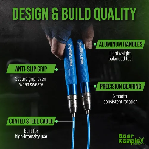 Miniatura 2 de Bear KompleX Speed Jump Rope - Adjustable Tangle-Free Skipping Rope, Lightweight Handles, Smooth 360° Swivel Bearings, 2 Steel Cables, Free Carrying