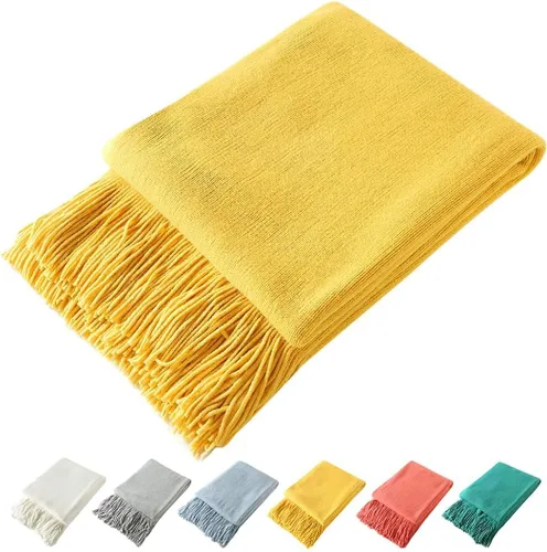 Miniatura 16 de Homiest - Manta decorativa de punto con flecos, manta ligera y suave tejida de acrílico con borlas para sofá, sillón, cama