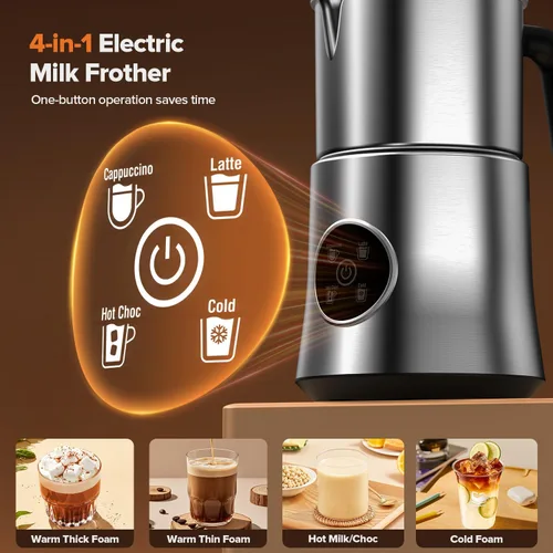 Miniatura 2 de Espumador de leche y vaporizador, espumador de leche eléctrico desmontable y de gran capacidad, máquina automática de espuma caliente y fría